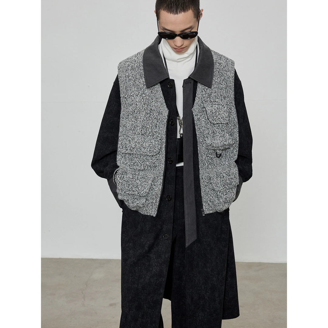 【NANS】超细美利奴羊毛重磅机能立体多口袋设计拉链花纱针织马甲