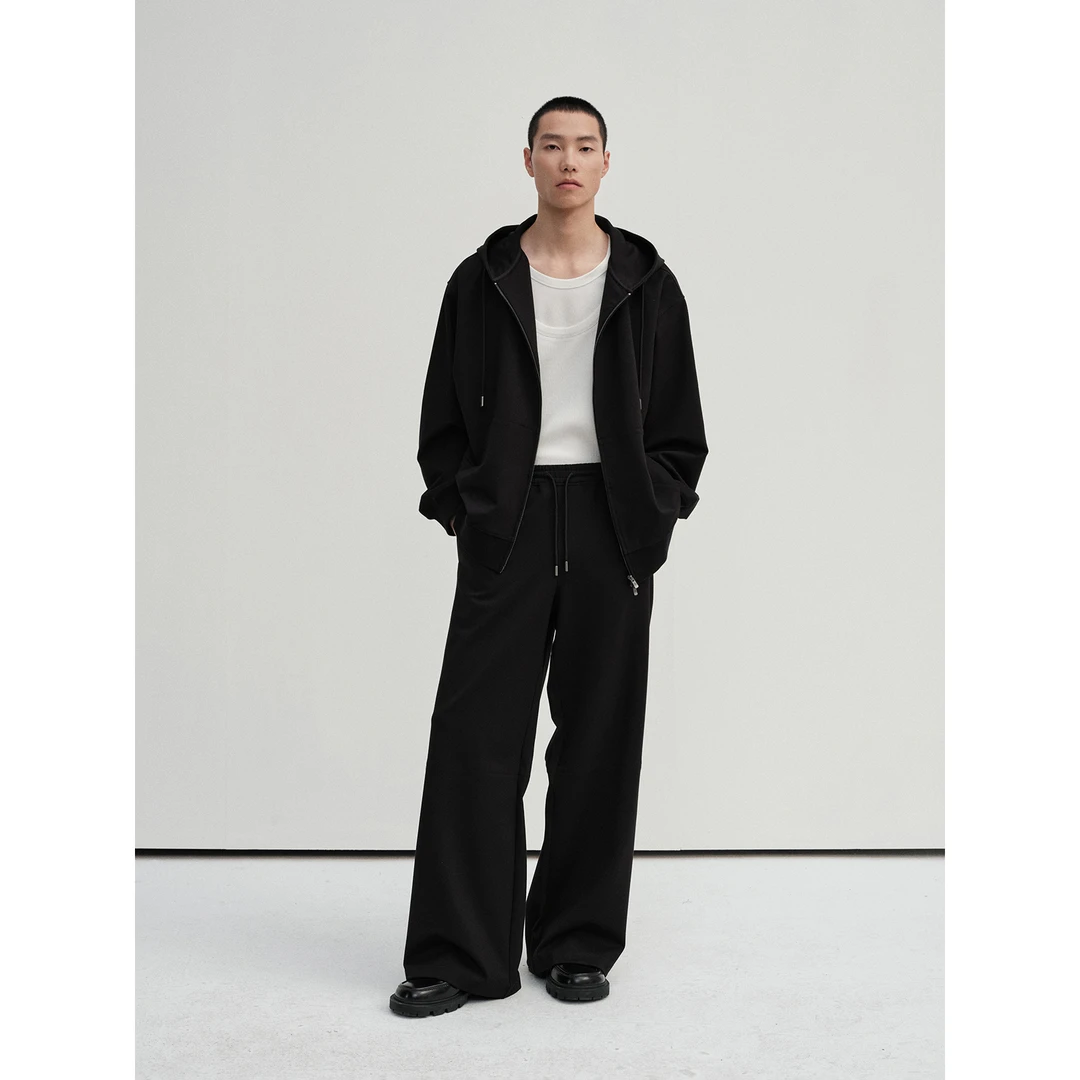 NANS STUDIO50支高密舒弹细斜肌理叠片式多口袋设计廓形连帽卫衣