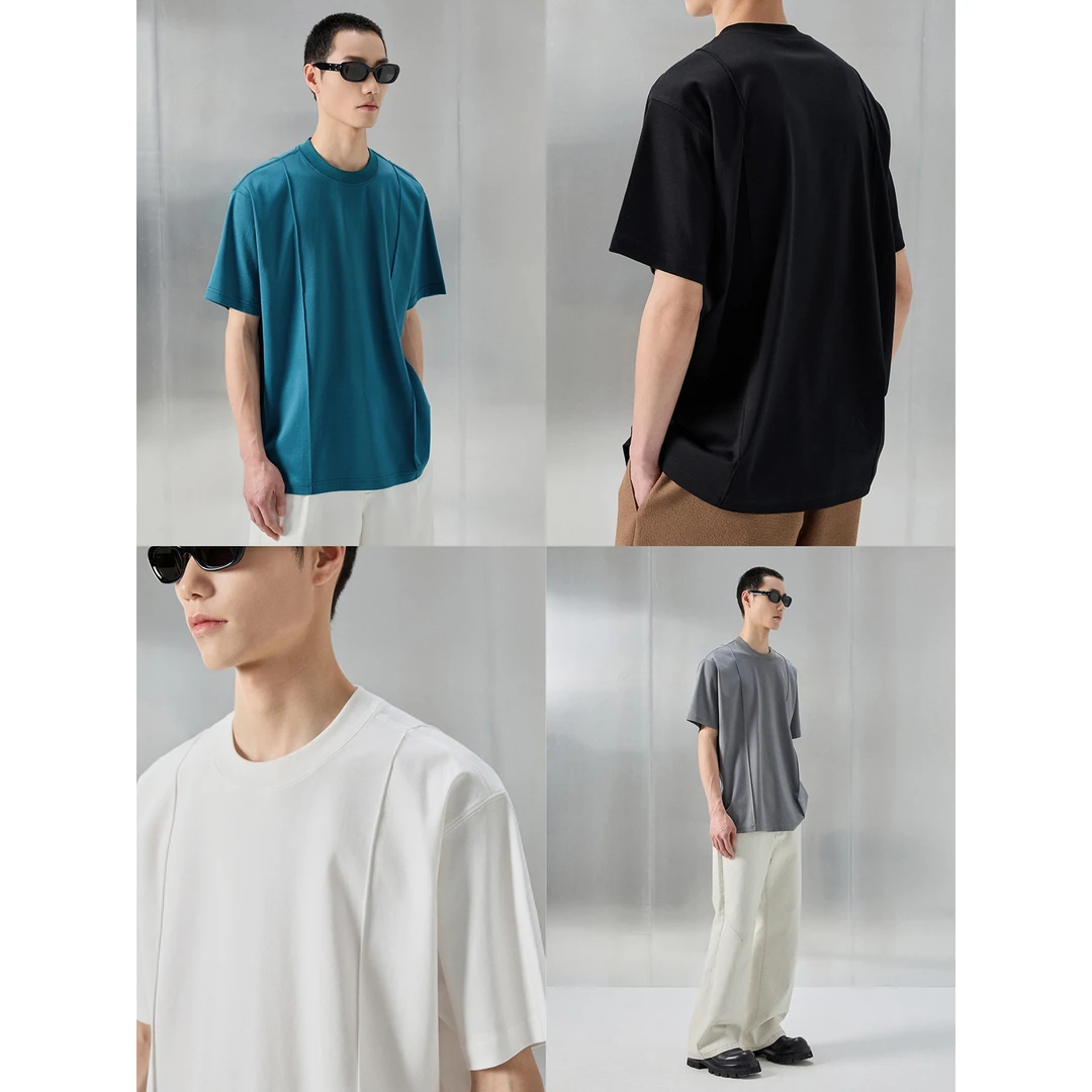【NANS】50支液氨丝光长绒棉前后立体踩线设计标准圆领短袖TEE
