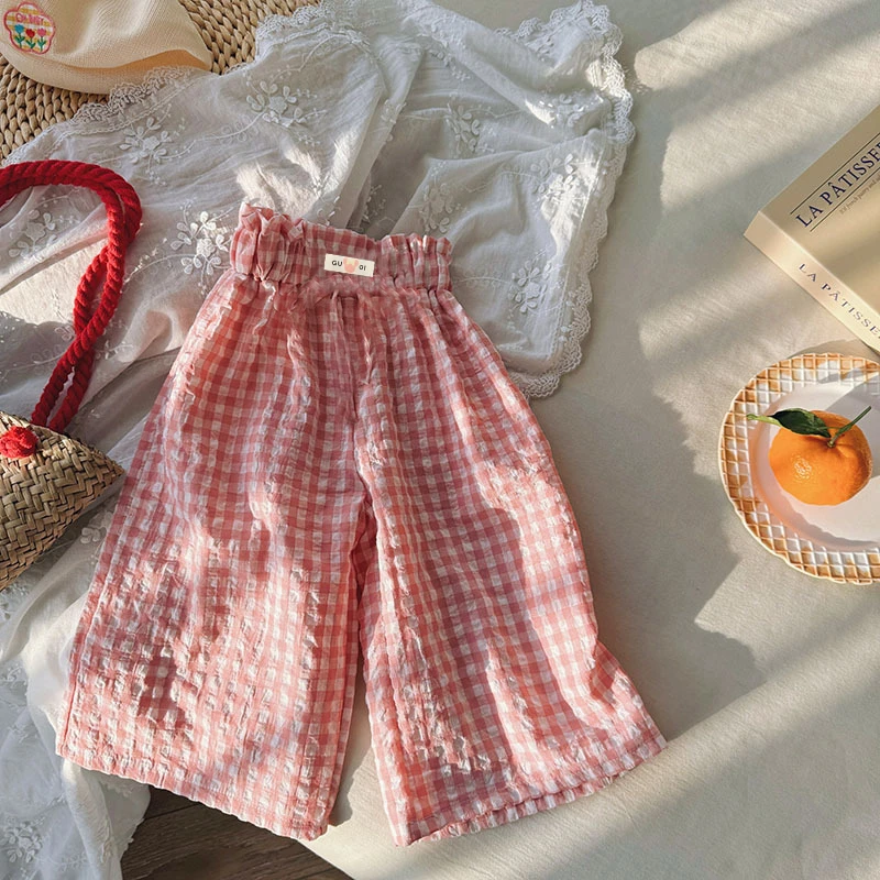 女大童直筒格子裤夏季儿童裤子薄女童休闲裤夏款2024新款宽松百搭
