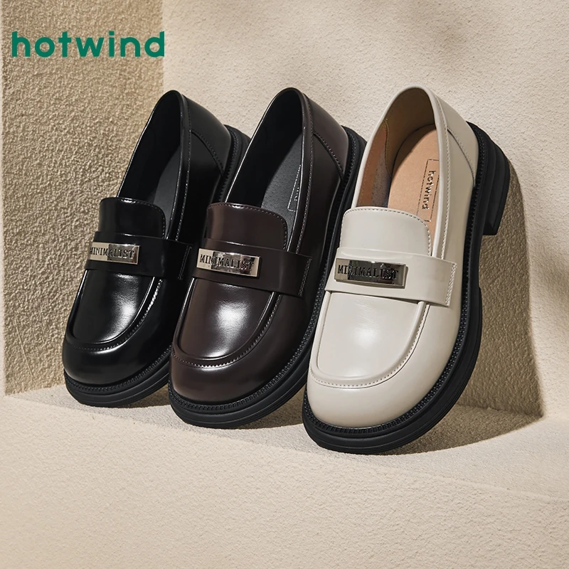 热风2024年秋季新款女士时尚厚底配裙子小皮鞋乐福鞋H02W4741