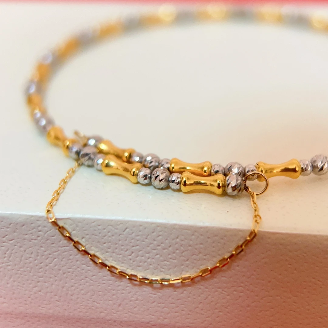 竹节手环手圈黄金手链记忆手镯可调节节节高升双色双珠镭射女生