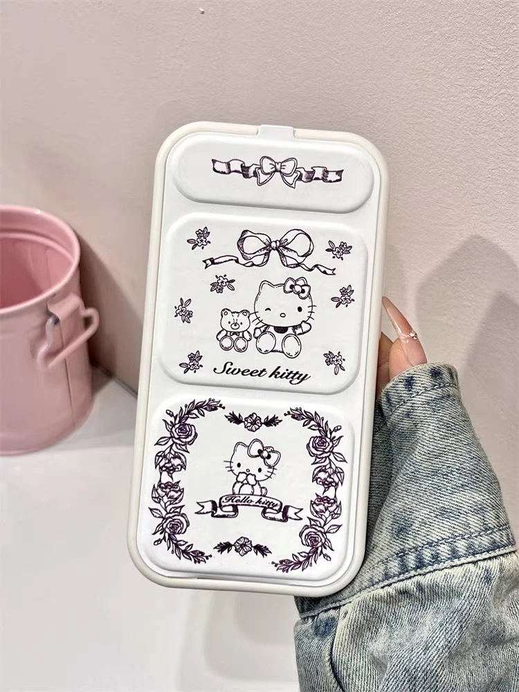 卡通HelloKitty蝴蝶结凯蒂猫后盖折叠支架iphone14/15苹果手机壳