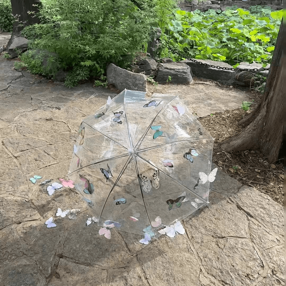 DIY蝴蝶透明雨伞手工可爱公主伞材料包遮雨防雨拍照高级雨伞