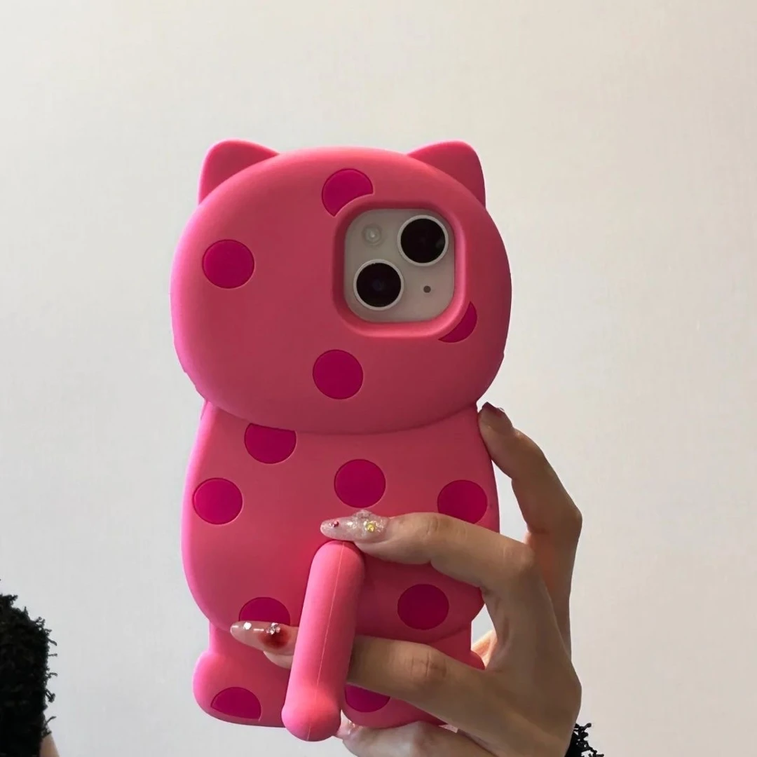 可爱立体波点猫尾巴支架硅胶手机壳可爱iPhone少女心苹果手机