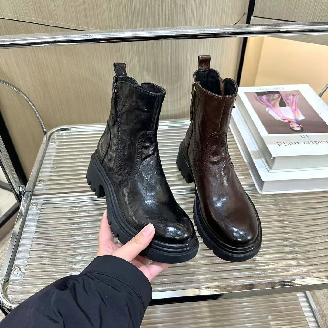 T972024欧洲站秋季新款马丁靴女侧拉链英伦风厚底切尔西靴女G098