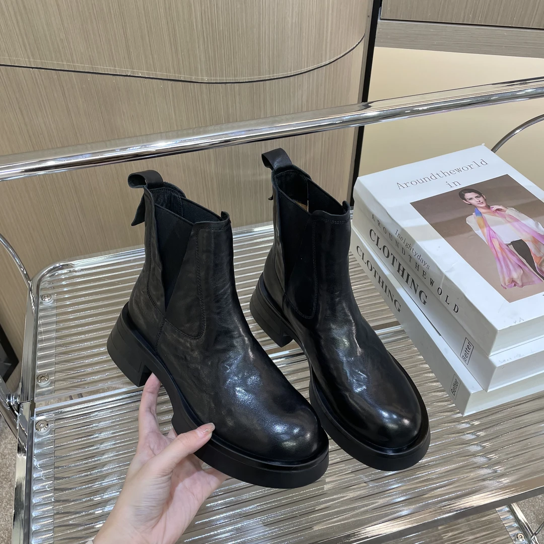 -2023秋冬新款英伦风烟筒靴厚底短筒低跟套筒百搭时尚短靴女5589