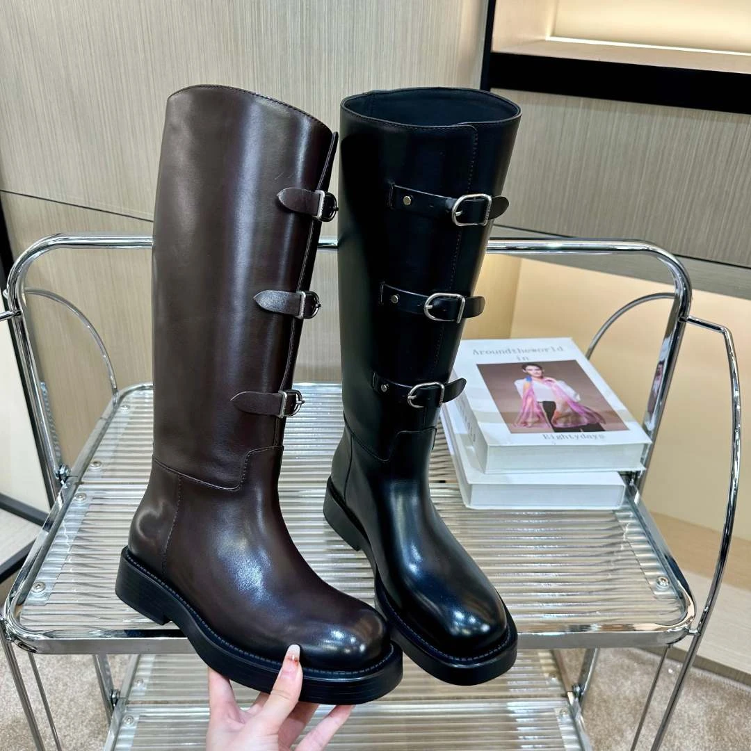 T972024秋冬季新款欧货时尚百搭圆头低跟显瘦高筒骑士长靴2427-10