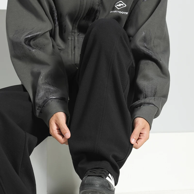 休闲裤子男款秋冬款加绒弯刀裤男裤2025新款男士直筒阔腿裤运动裤