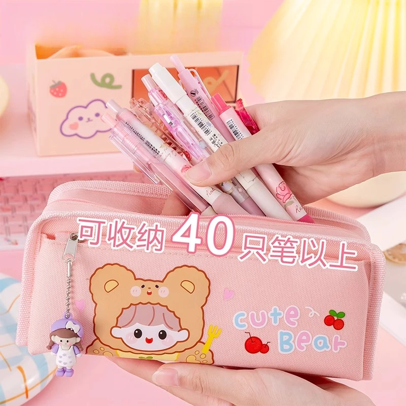 笔袋大容量女孩小学生文具盒铅笔盒ins初中文具袋紫色帆布笔袋