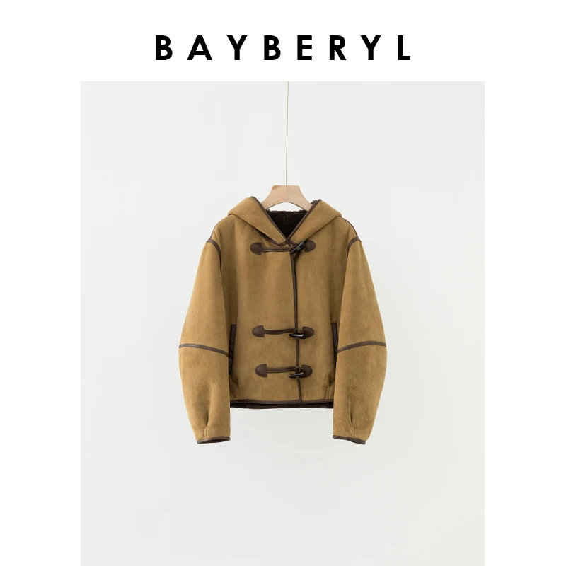 Z5-老贝安第斯牛角扣咖毛连帽减龄一体皮衣PY4H0104