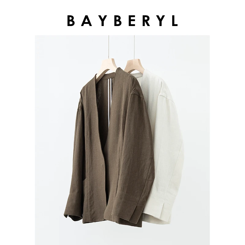 Z7-BAYBERYL老贝及简麻料休闲无扣简约春MM西装外套XZ4B1922