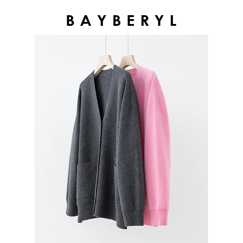 12/10 BAYBERY老贝腮粉气质百搭V领宽松针织开衫ZZS3L0623