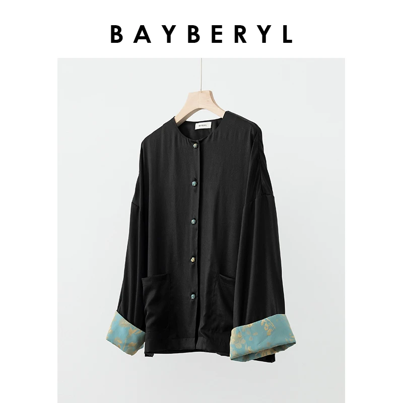 SPH-BAYBERYL老贝西岚映袖*圆领新中式提花衬衫NCY4C0409-3/28