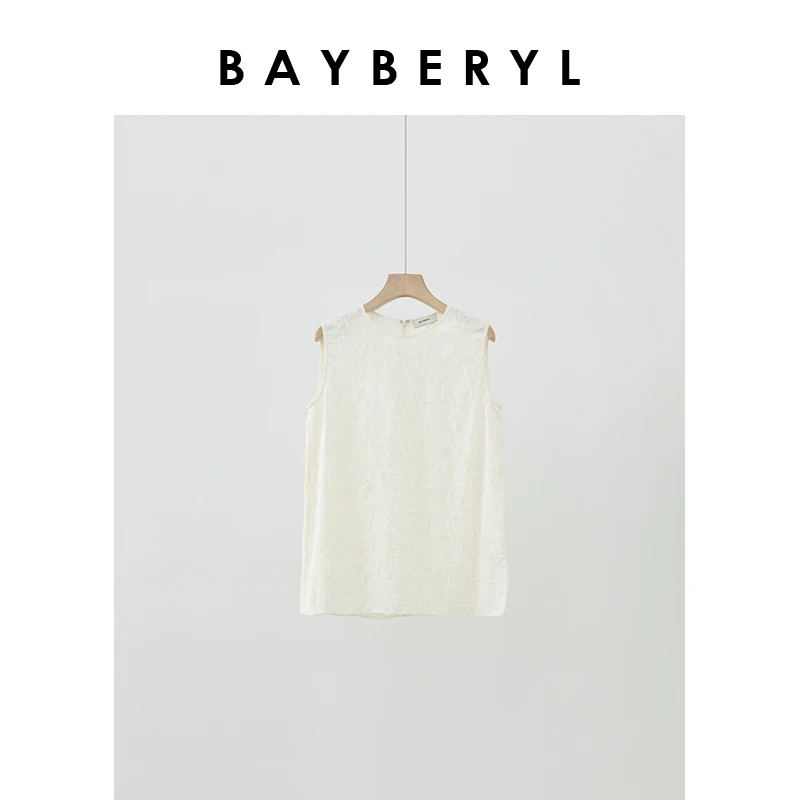 BAYBERYL老贝黑白肌理感剪花圆领无袖夏背心马甲DD4F2707