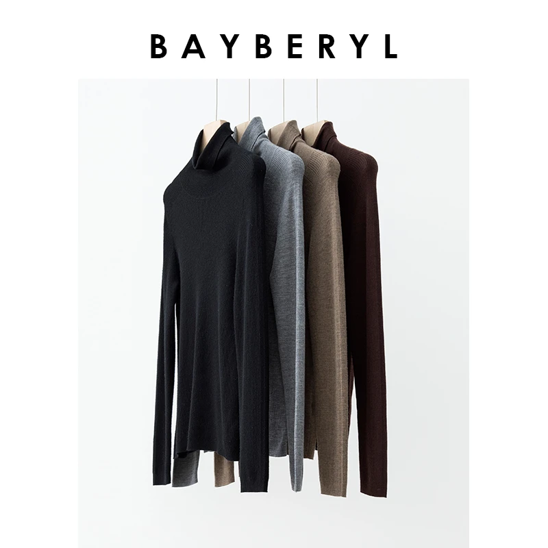 BAYBERYL老贝4色宽松显瘦高领打底马鞍肩针织衫ZZS2F2026