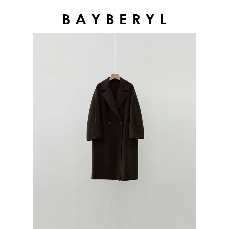 Z5-老贝咖啡特调*翻驳领棕秋冬中长毛呢大衣MF4K2525