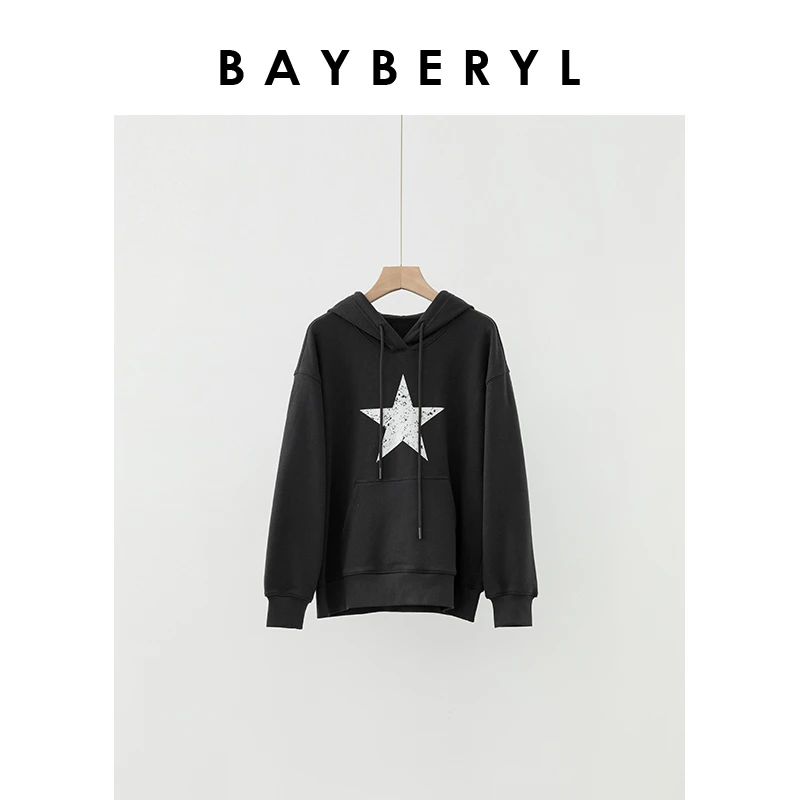 BAYBERYL老贝银星*做旧星星斑驳感灰连帽休闲卫衣NT4J0742-10/26