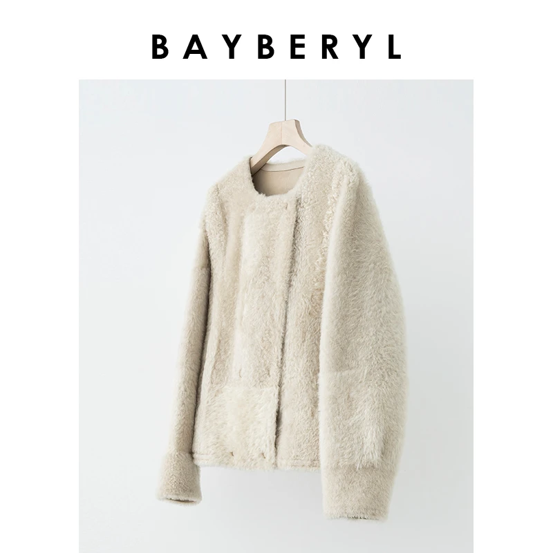 BAYBERYL老贝拉贡泰迪双排扣圆领秋冬皮衣一体外套PY3L2201-1/14
