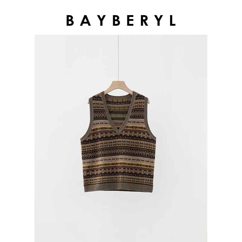 BAYBERYL老贝费尔岛*复古V领叠穿百搭冬针织背心ZZS4J2601-11/10