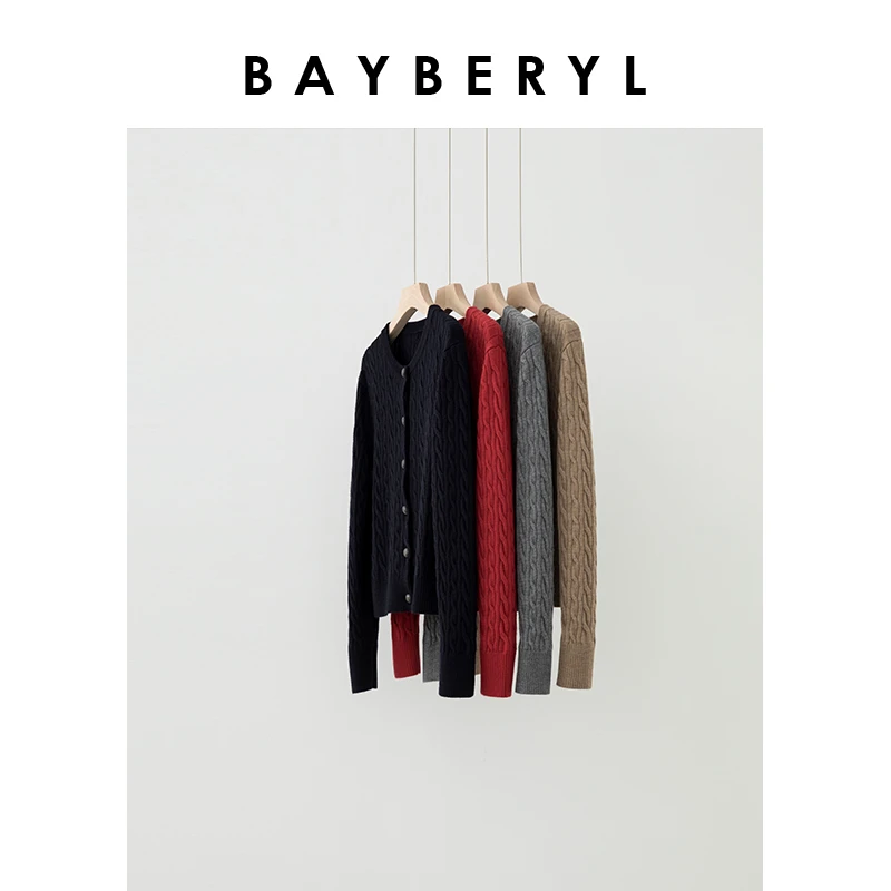 BAYBERYL老贝爱尔兰*立体绞花圆领排扣冬针织开衫ZZS4I2002-10/20
