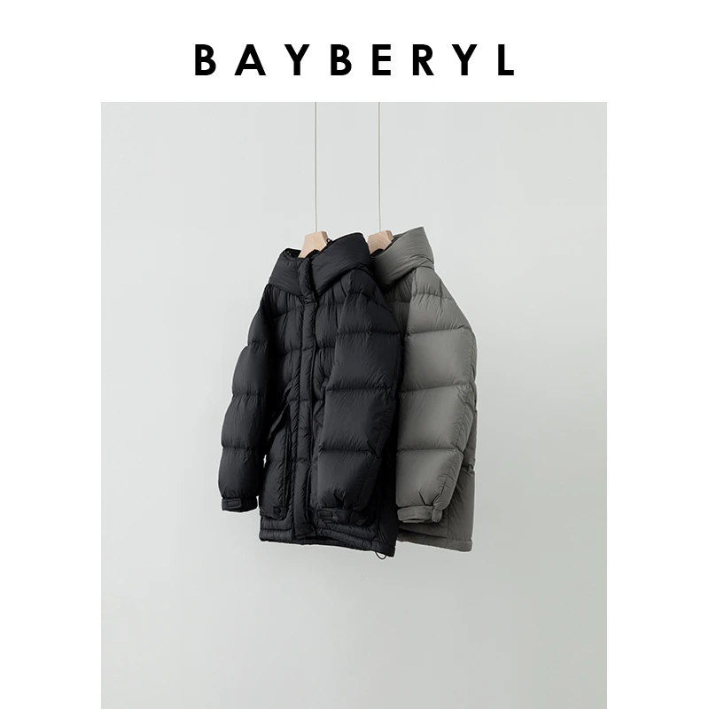 Z7-老贝立体双口袋黑灰连帽百搭保暖冬羽绒服YRF4K1288-12/8