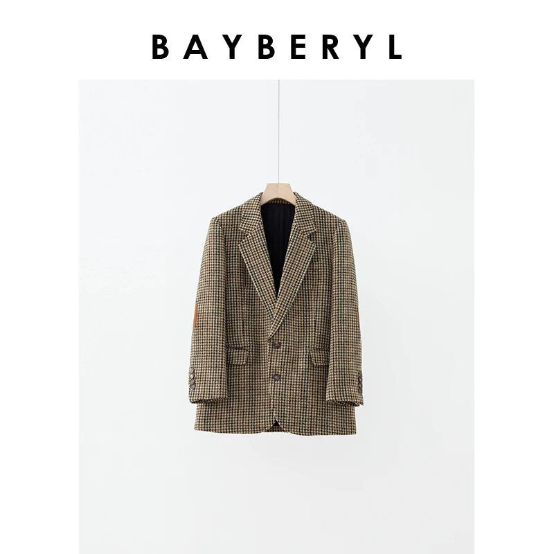 Z5-BAYBERYL老贝moon千鸟格复古西装领宽松西装外套XZ3H0821