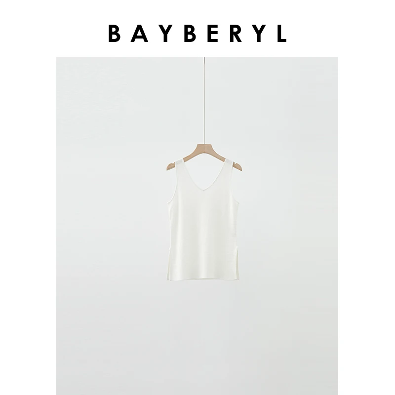 Z5-BAYBERYL老贝花籽背心*前后两穿开叉黑白针织背心ZZS3C2402
