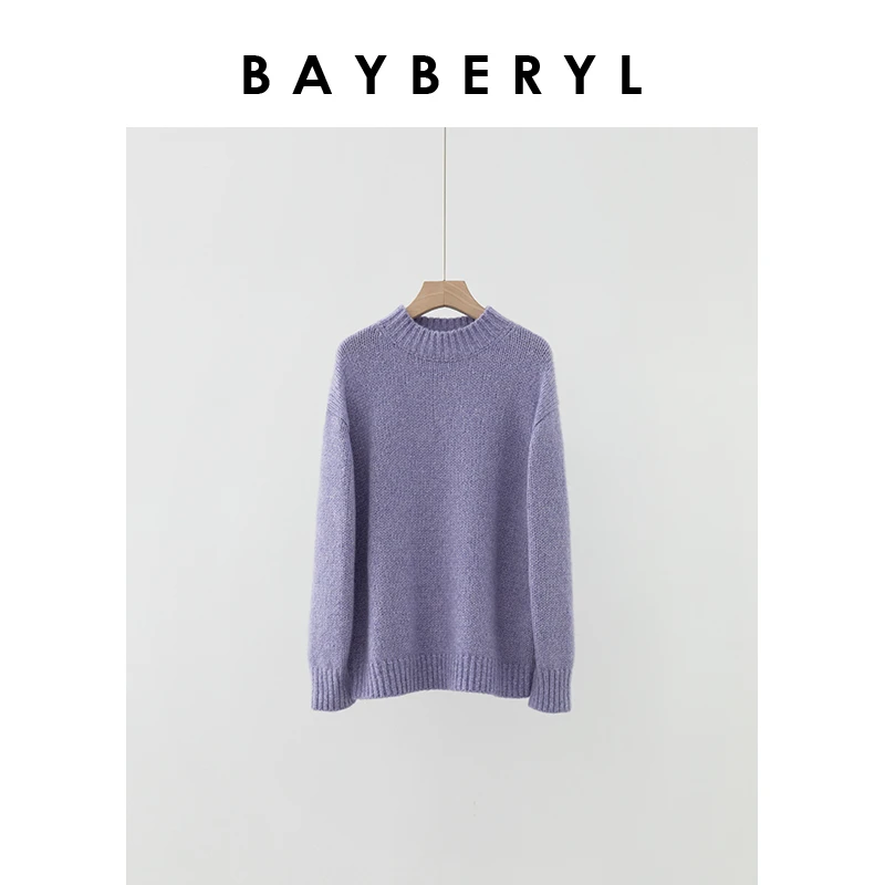 停售-BAYBERYL老贝卡莎*丝羊绒紫色百搭套头针织衫ZZS4K2708-12/8