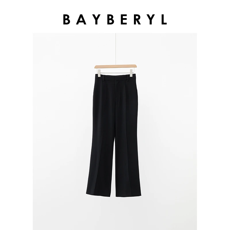 BAYBERYL老贝辣妈裤*微喇中缝显瘦黑色百搭休闲裤XXK4D0309