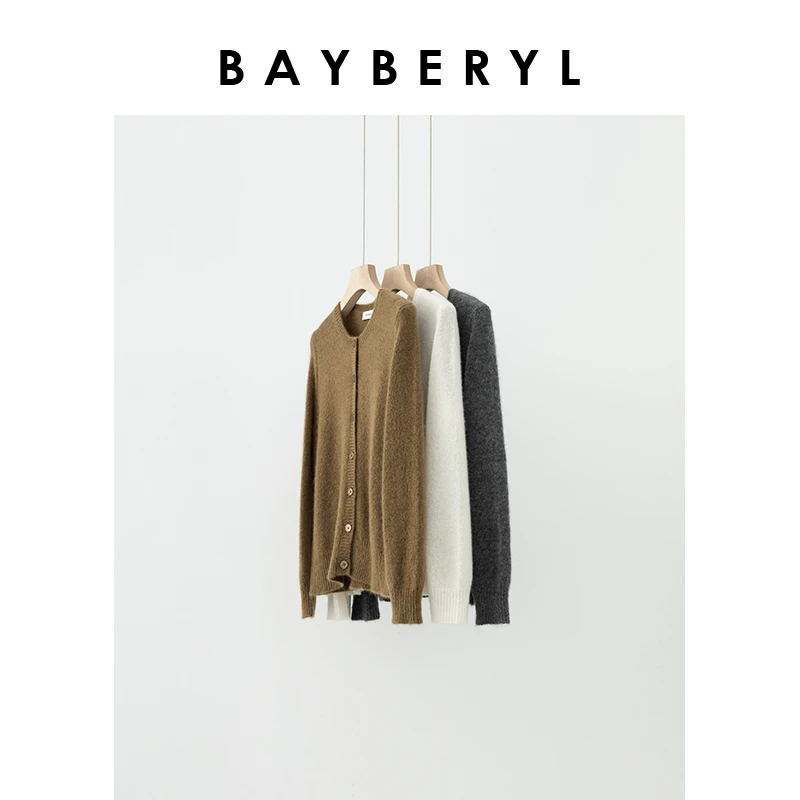 领券-BAYBERYL老贝纯氧开衫*丝羊绒圆领百搭针织衫ZZS4F0404-9/16