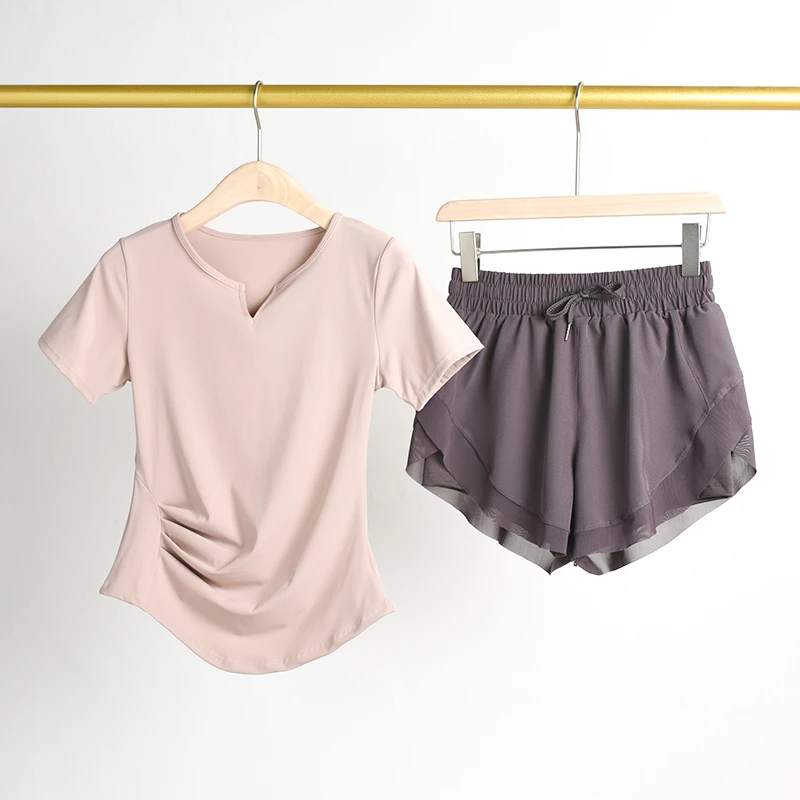 健身套装女夏季速干透气短袖晨跑步训练运动衣高端时尚专业瑜伽服