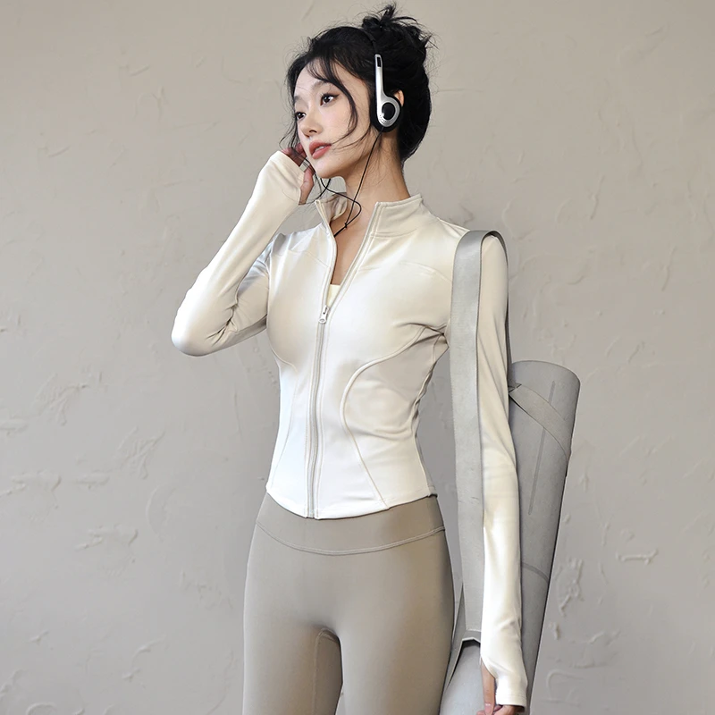 瑜伽服外穿长袖女秋冬速干紧身拉链修身显瘦健身跑步运动外套上衣