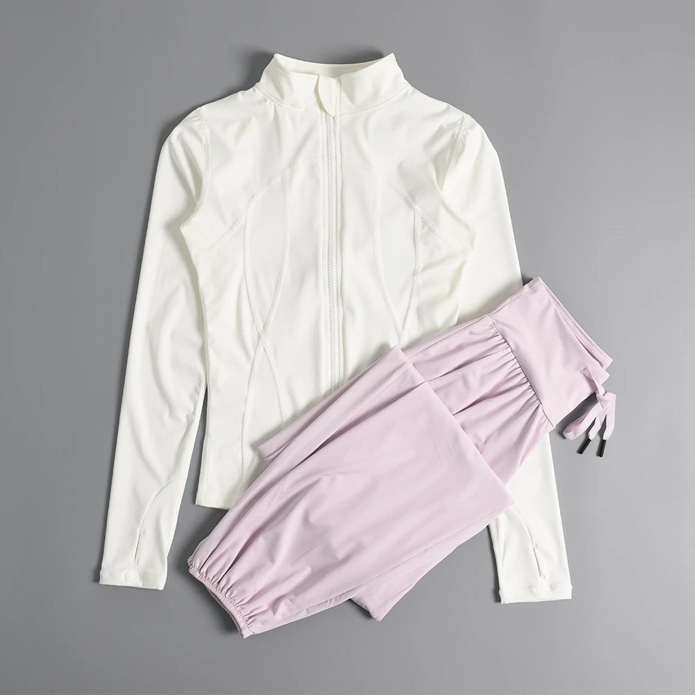 运动套装女春夏跑步运动瑜伽服速干透气长袖普拉提训练健身服套装