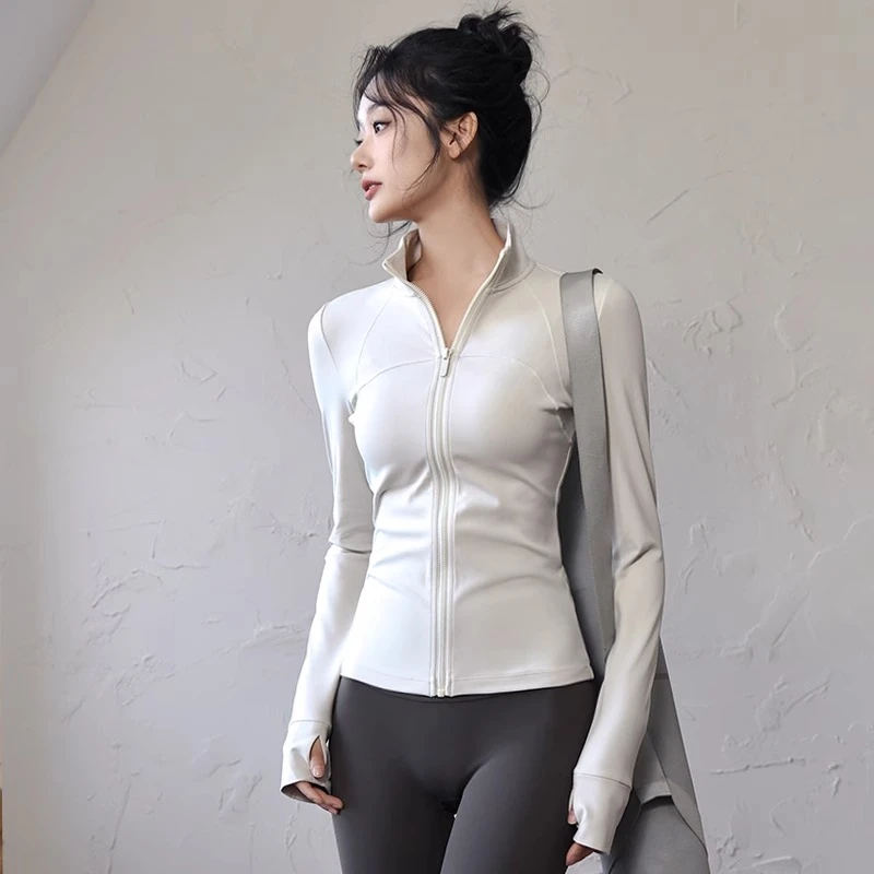 速干立领加绒健身外套女秋冬长袖瑜伽服上衣户外修身骑行运动服