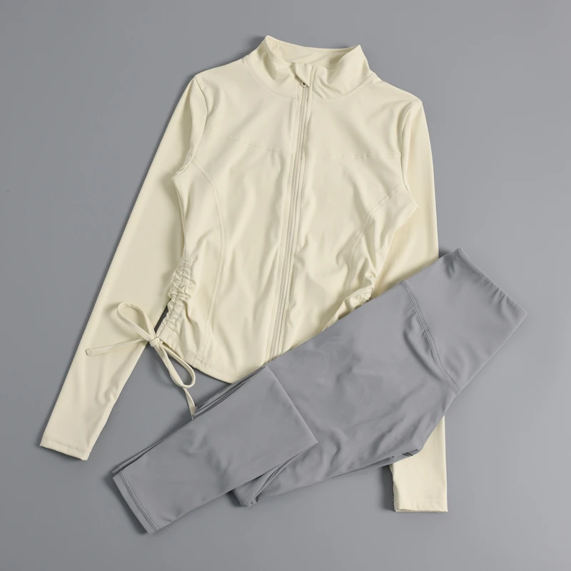 健身运动上衣秋冬女士套装防晒服修身显瘦拉链立领长袖跑步瑜伽服