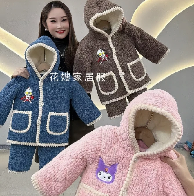 3965冬季加厚儿童连帽加厚卡通家居服