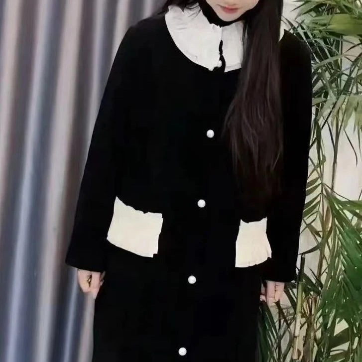 6886    冬季新款珍珠花边领三层加厚可外穿棉服中长款