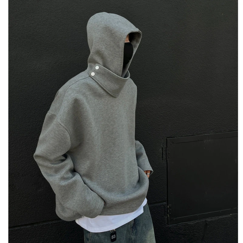 美式小众设计感太空棉连帽休闲卫衣纯色百搭上衣宽松套头外套男