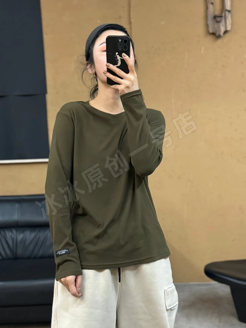 【冰冰一号店】5706#圆领双面绒打底衫袖贴标优选