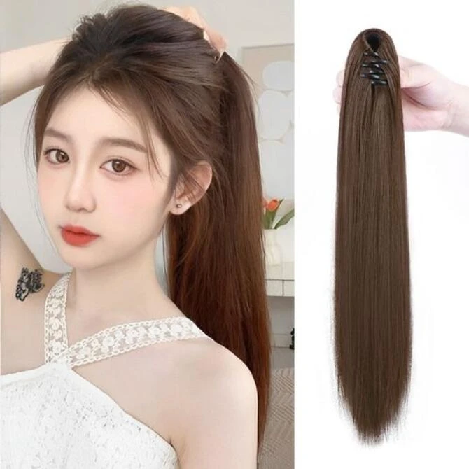 抓夹式直马尾中长款加厚哑光迷你小抓夹中长直发绑带式马尾