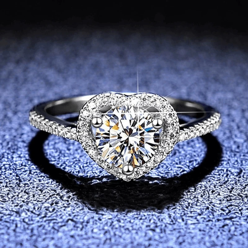 925银莫桑石银制品 【一心一意】0.5-2克拉时尚结婚奢华订婚女戒