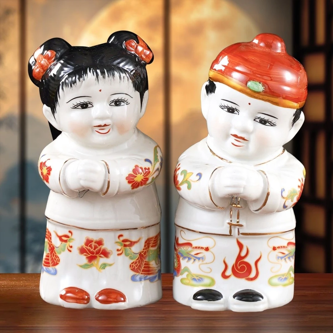 结婚童男童女喜庆摆件金童玉女陶瓷工艺品新房装饰订婚婚庆