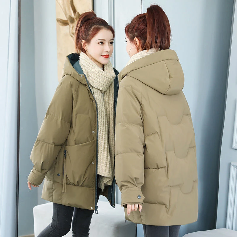 波司澄羽绒棉服女中长款韩版派克学生面包服加厚棉衣宽松潮女高中