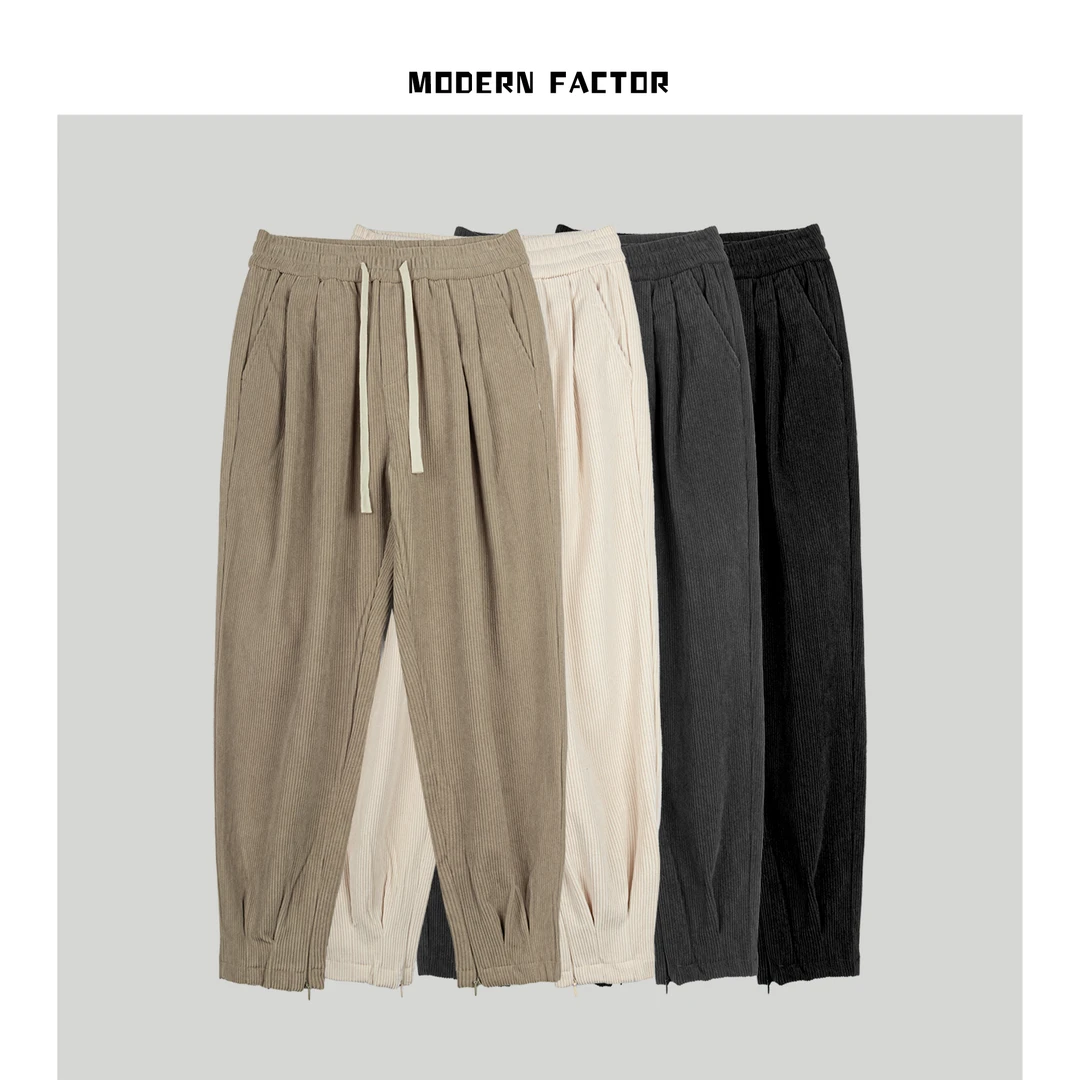 【断码清仓】男士秋季加厚灯芯绒竖条纹理裤脚口拉链微锥休闲裤