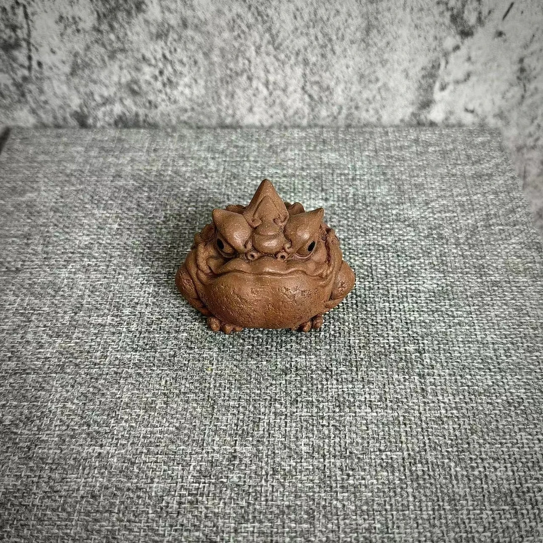 宜兴紫砂茶宠招财金蟾精品可养迷你角蟾三足蟾蜍茶具摆件茶玩盖置