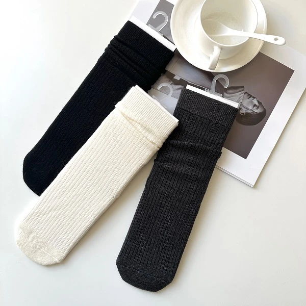 【一组三双】加厚坑条基础百搭纯色堆堆袜