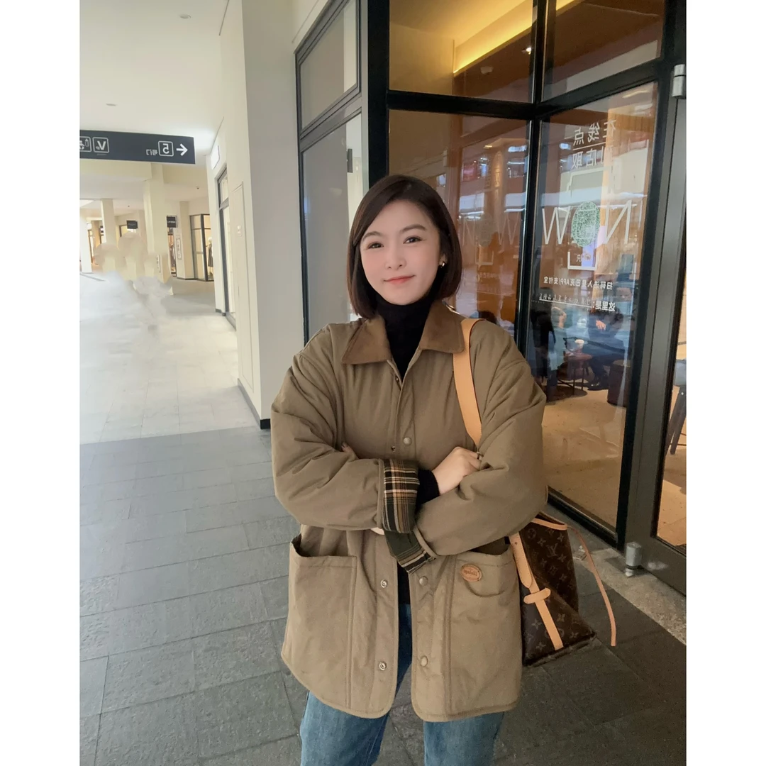 【巴恩风】版型超正！撞色翻领韩系高级大口袋棉服外套