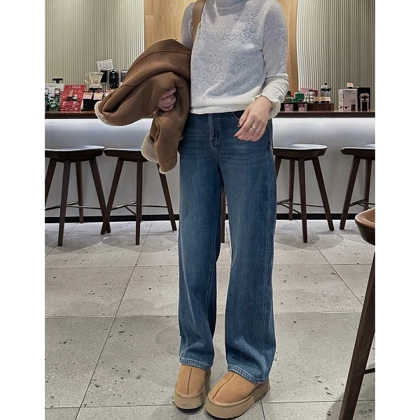 【机场裤】一条过冬！加绒版型巨好窄版显瘦显腿长直筒休闲牛仔裤