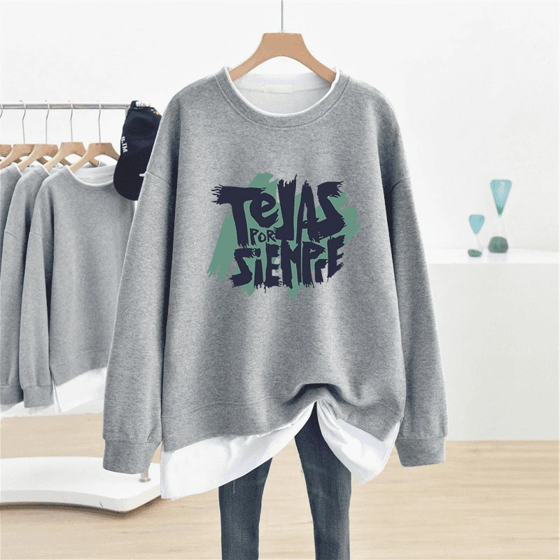 2025秋冬新款大码oversize宽松假两件卫衣女加绒加厚遮肚长袖上衣